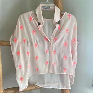 Love Culture Cream Asymmetrical Long Sleeve Button Down Shirt